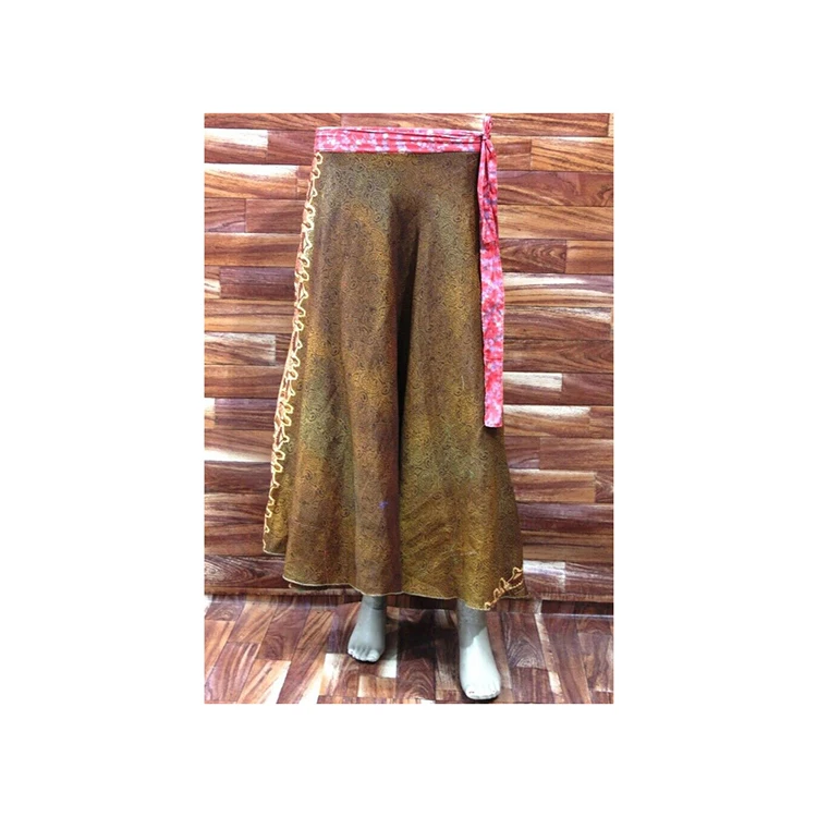 Blue Color Indian Skirt Hippy Long Beach Maxi Wrap Around Silk Sari Skirt Patterned with Elastic Waist for Girls and Women