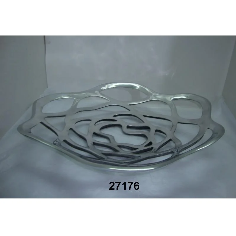 Fancy Silver Clear Metal Decoration Design Style Dishes Platter Aluminium Fruit Serving Tray