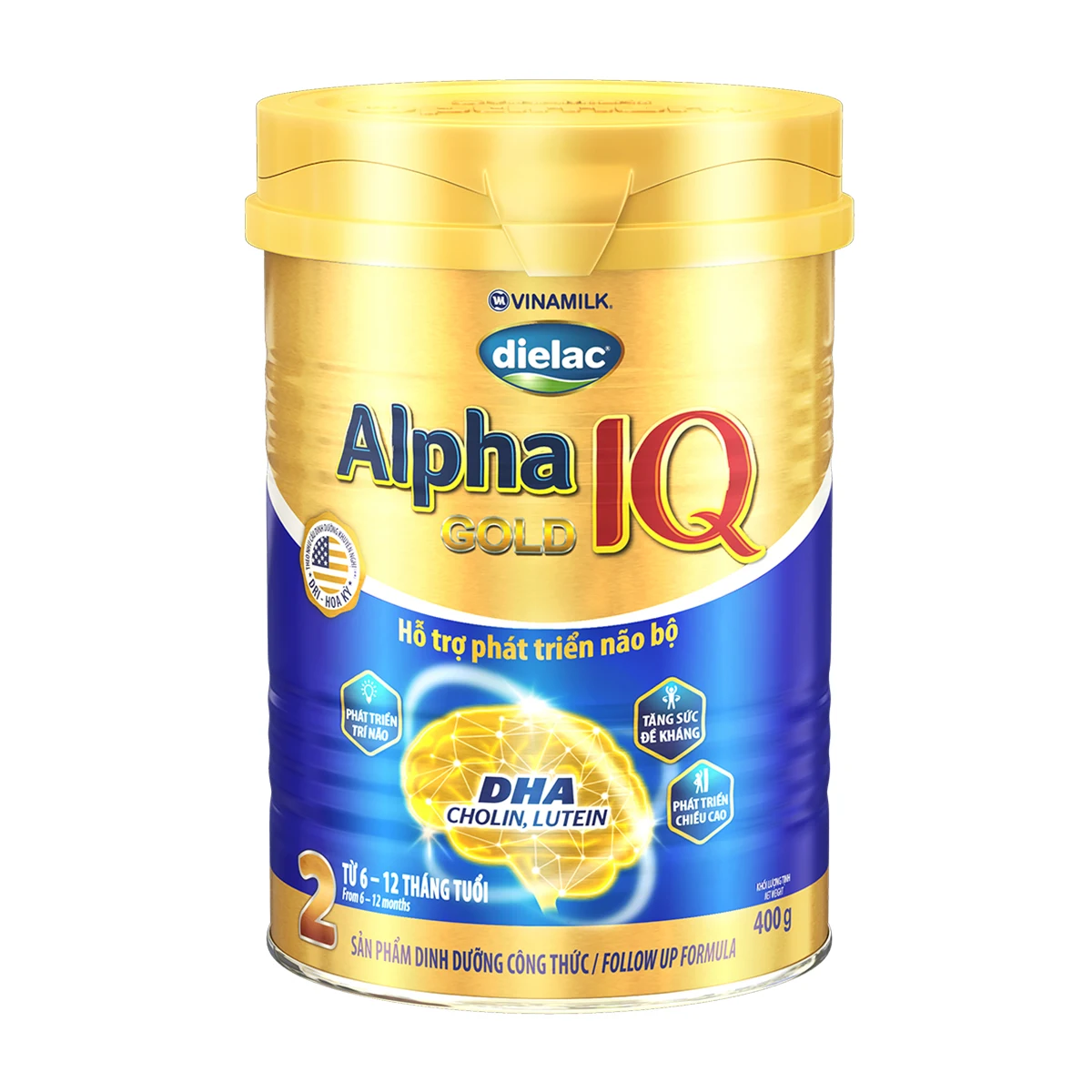 Baby Powdered Milk-Vinamilk- Dielac Alpha Gold IQ-Good memory, Smart baby - Step 2 ( For kids from 6-12 months) Packing 400g Tin