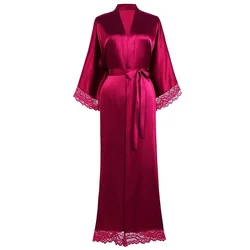 New 2021New Product Lace Robes Women Satin Kimono Robes Full Length Long Sleeve Wedding Robes Nighty For Bride