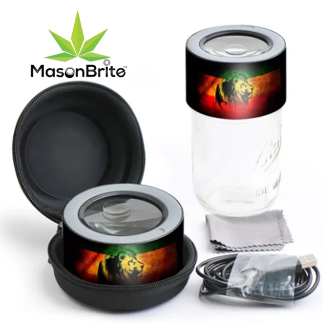 
MasonBrite Stash Jar Lid Primo FREE SHIPPING with magnifying herb jars LED trending jar Grinder transparent stash lid 