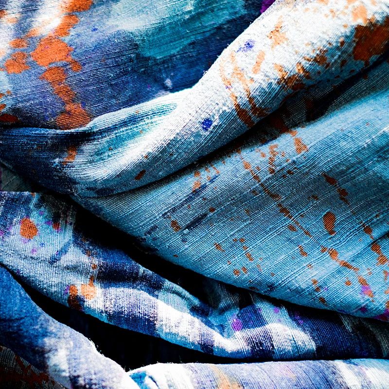 Pure Tussar Silk Fabric, Hand-painted Watery Patterned Fabric, 100% Mulberry Silk, Rough, Raw, Airy, Cool, Handmade,