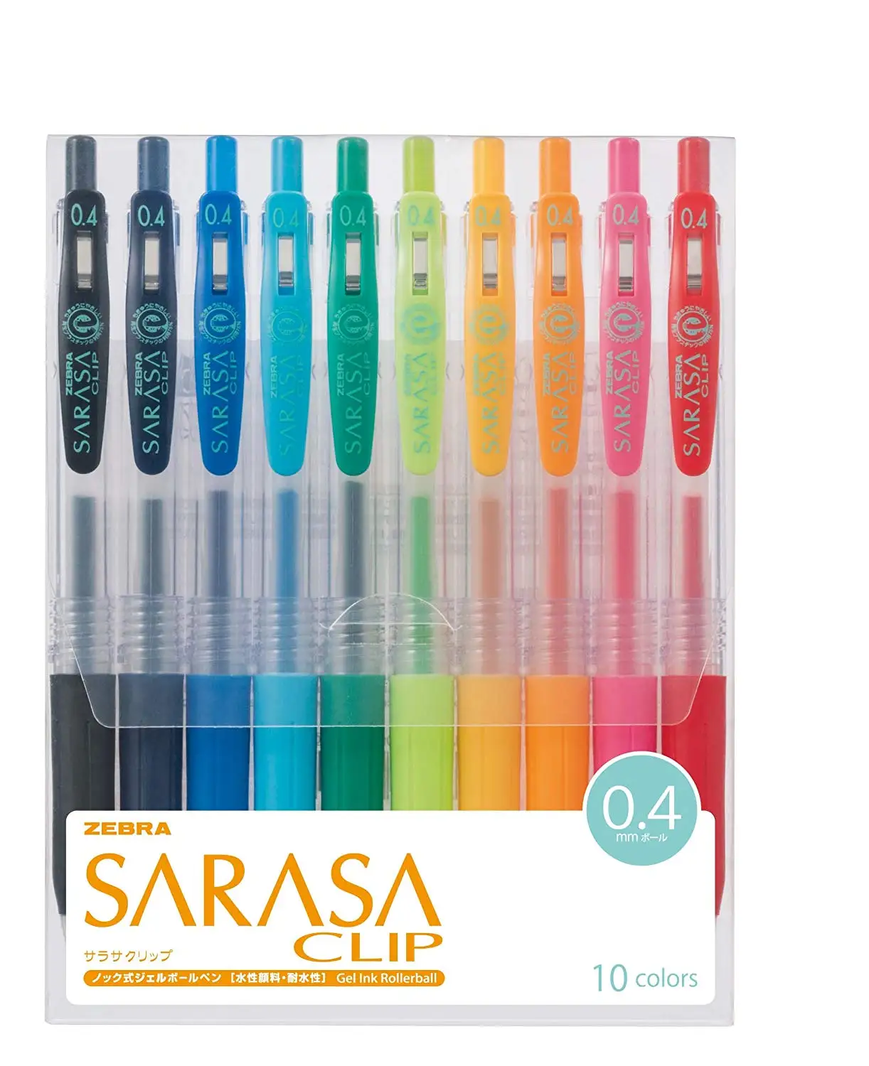 Zebra Sarasa Clip 0.4 Gel Ink Ballpoint pen 10 Color Set JJS15-10CA Made in Japan