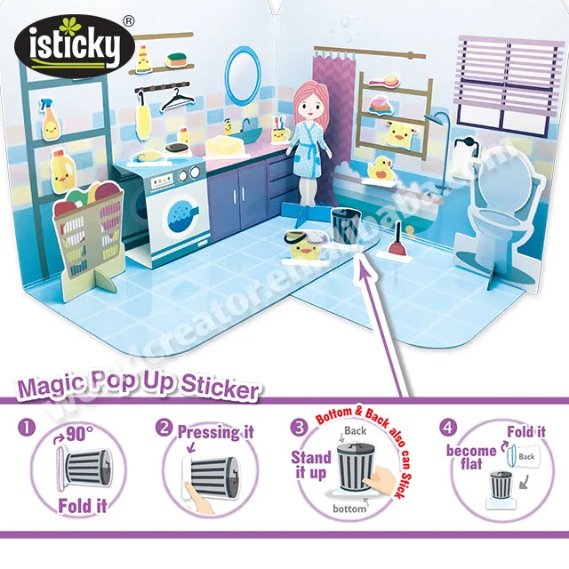 Pop Up House Bathroom TPE Sticker Game Cartoon Stickers
