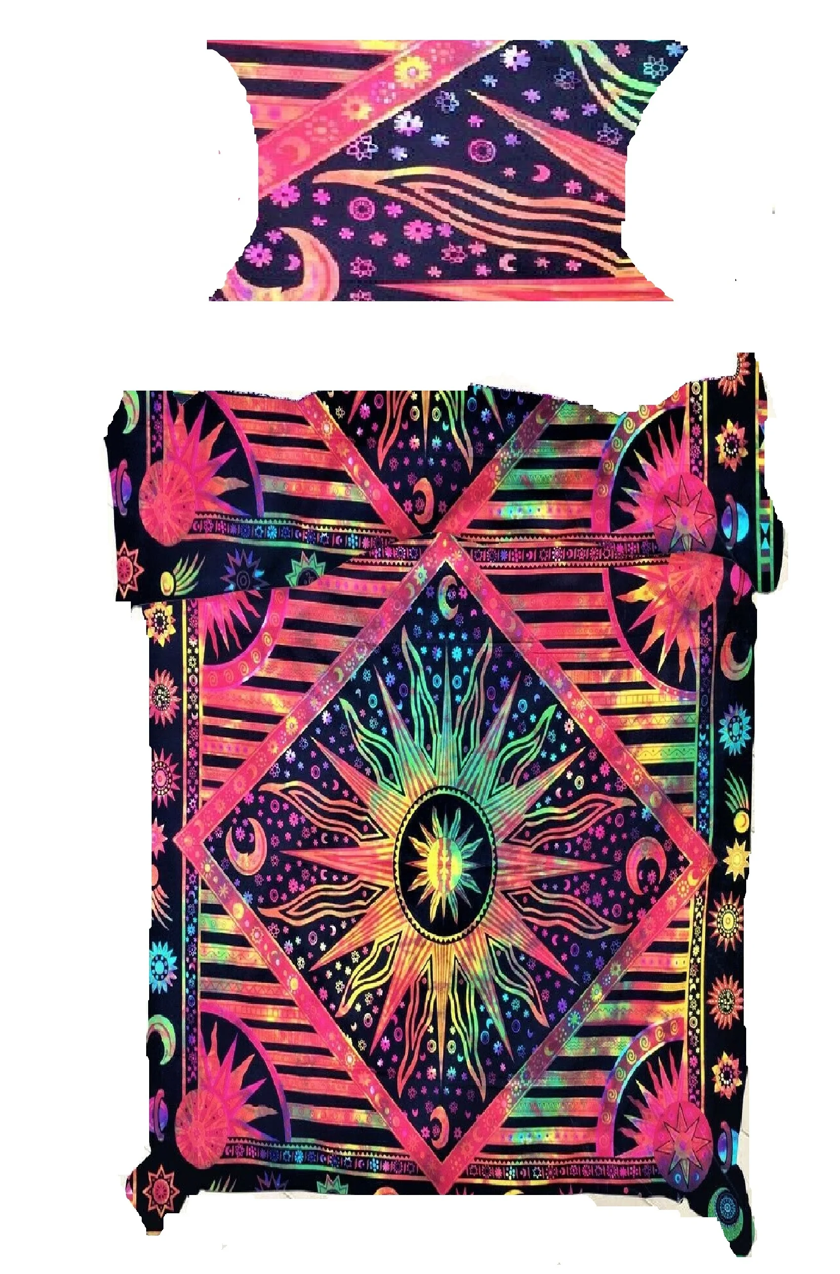 Duvet Cover With Pillow Case Handmade Comforter Reversible Cotton Bedding Burning Sun Twin Size