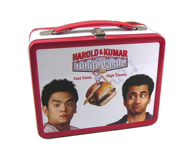 
stationery aluminium metal tin box container with handle and lock food grade custom design offset printing 