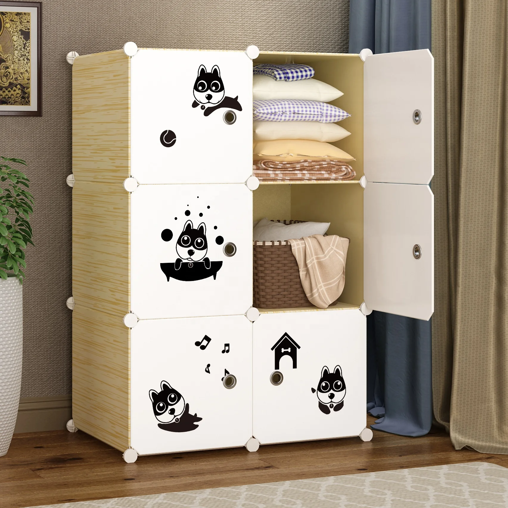 Hot Selling Cartoon Plastic Baby Clothes Closet Kids Storage Cabinet Shelf Bedroom Furniture Portable Wardrobe