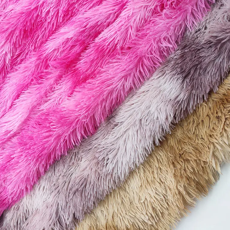 100% polyester 40mm hair high tiger print plush pv velvet tie-dye gradient dull Haipai plush soft pink velvet fabric