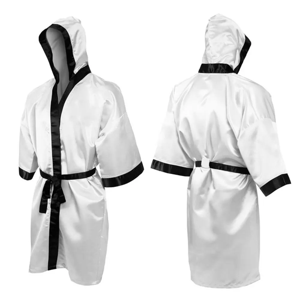 New Multi Colors Designs Boxing Robes With Hood Custom Made Design Polyester Satin Boxing Robe For Men With Custom Logo and Tags