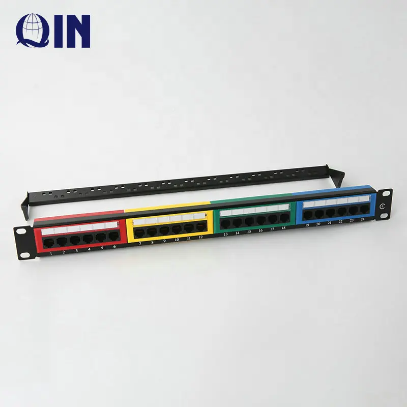 Colored Patch Panel, 19' 1U,  Full loaded IDC Type Patch Panel 24 Port Cat6 150v With Organizer for Network Racks