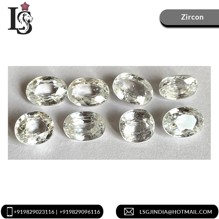 High Quality 100% Natural Oval Shape White Zircon Loose Ring Size Variety Shapes Zirocn Supplier Cushion Cut Natural Zircon for sale