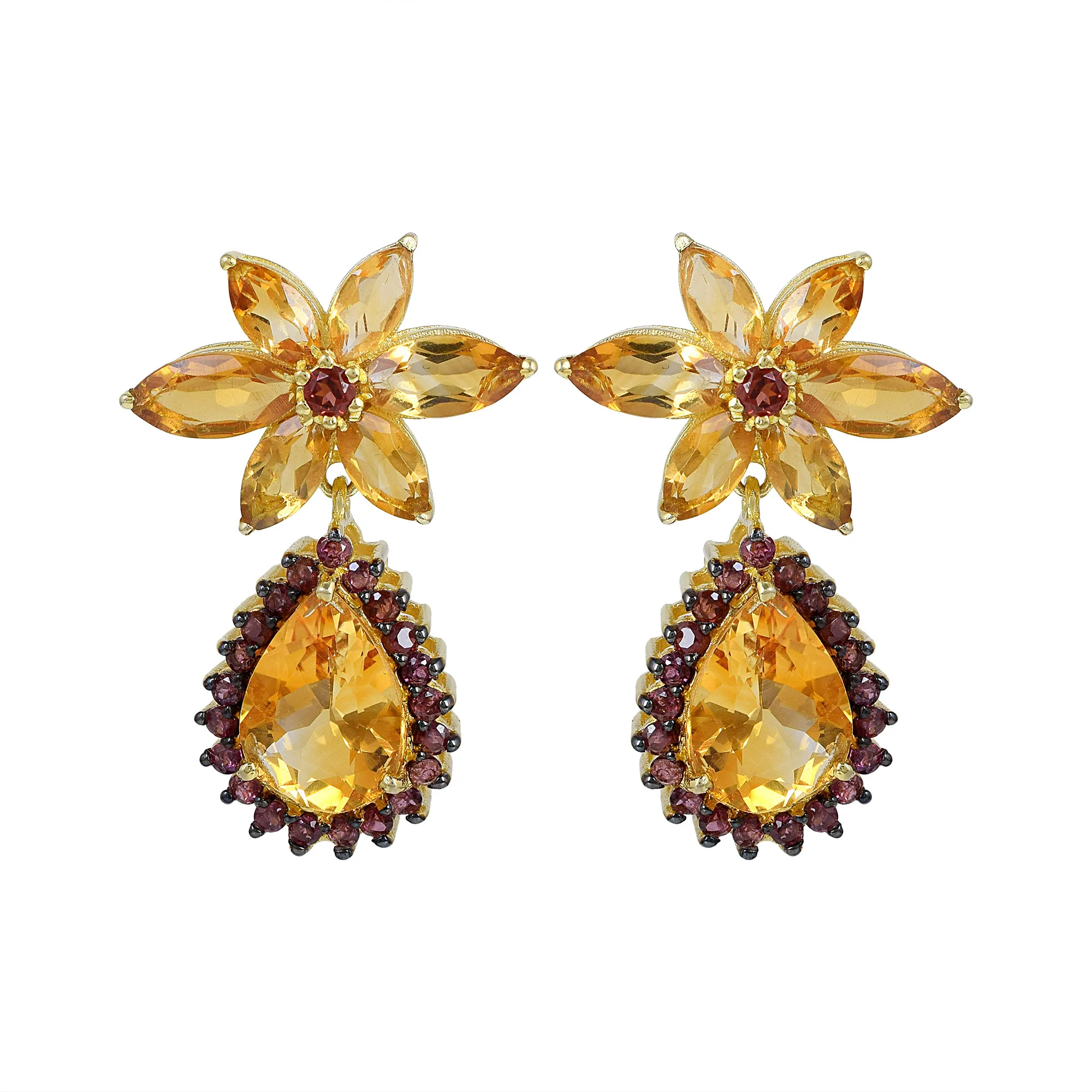 Round Marquise Pear Shape Stones 925 Sterling Silver Natural Garnet Peridot Gemstone Flower Design Drop Dangle Earrings Jewelry