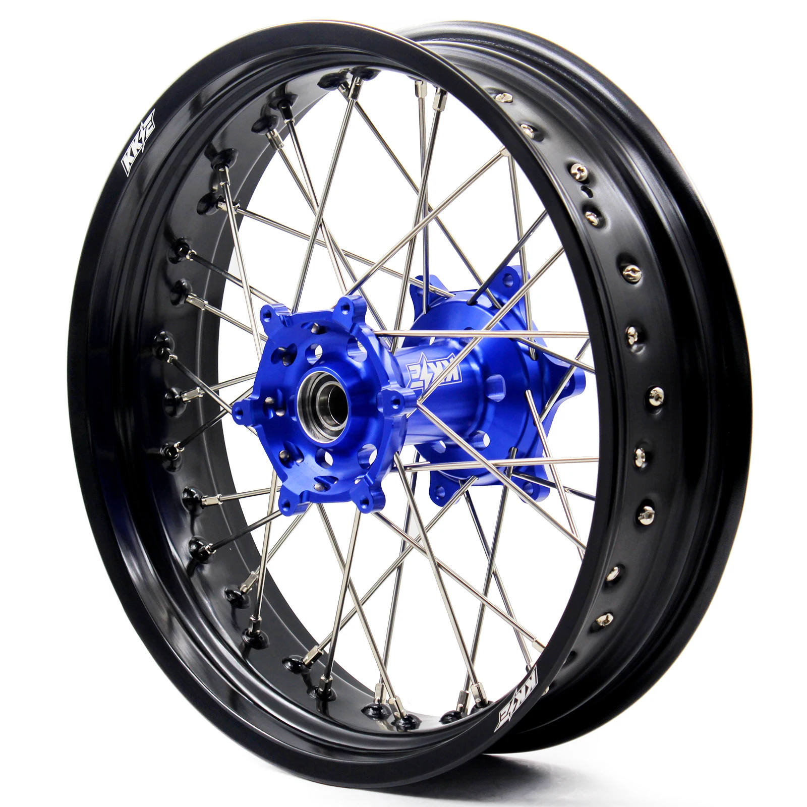 KKE Supermoto Wheels Rims Set Fit for YAMAHA YZ125 YZ250 1999-2022 YZ250F YZ450F WR250F WR450F YZ250X 2022 Blue Hub Black Rim