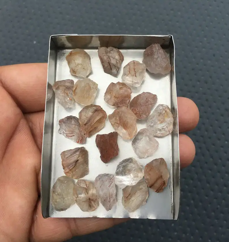 25 Pieces Natural Copper Rutiled Quartz Rough Untreated Loose Gemstone Genuine Hair Quartz Wholesale  jewelry making supplies