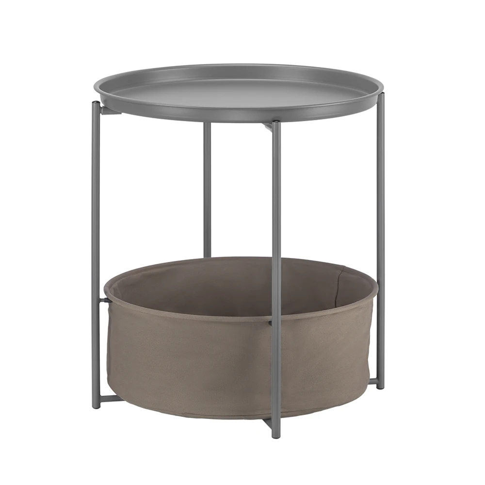 Современный компактный круглый Диванный боковой столик с холщовой корзиной для хранения