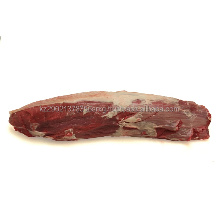 Eye of round beef meat flesh from the back of the thigh completely absent adipose tissue vacuum beef meat