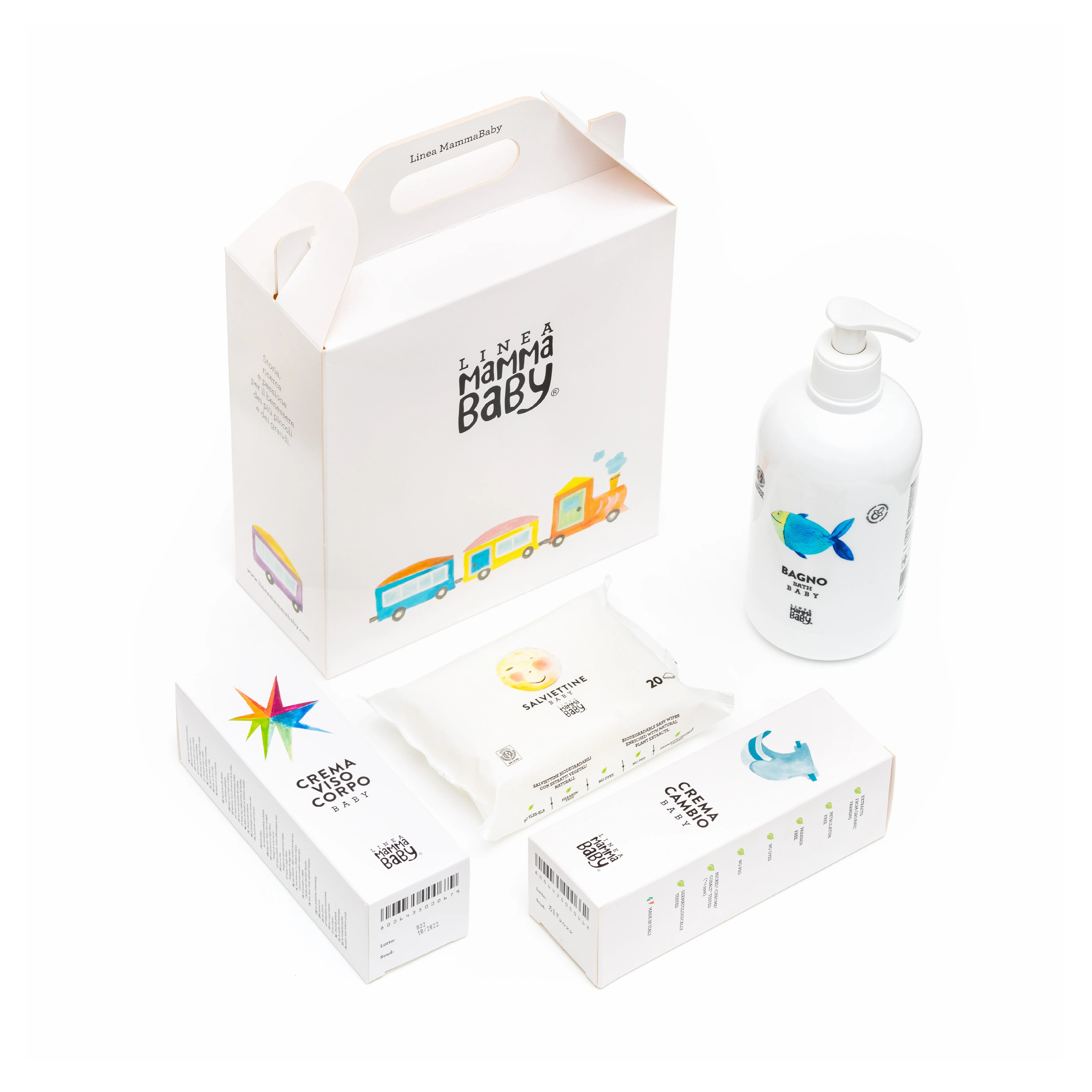 Made in Italy products Gift Box with baby cream, shower gel, wet wipes for kids baby present