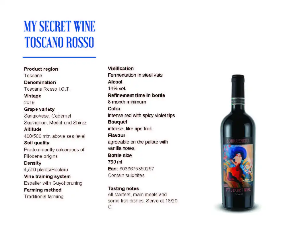 Тоскана, итальянское красное вино, секретное вино, тосканское красное вино, произведено с виноградом Cabernet Sauvignon sanджоese Merlot и Shiraz