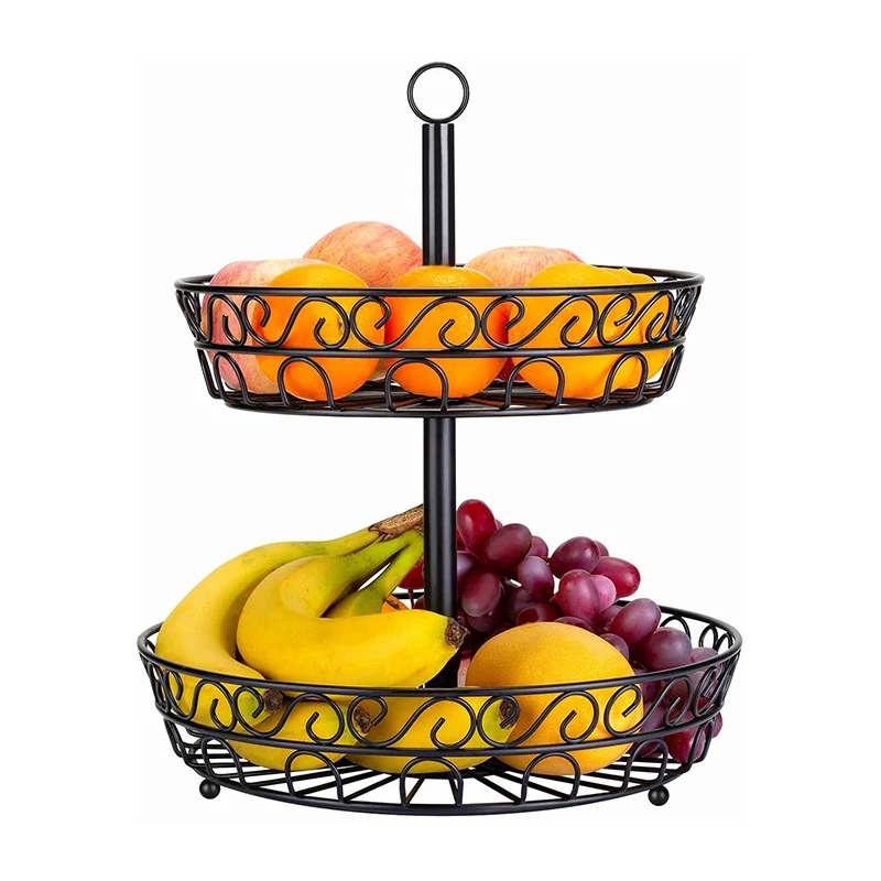  Настольная 2 яруса Декоративная Металлическая черная железная кухонная подставка для фруктов овощей хлеба