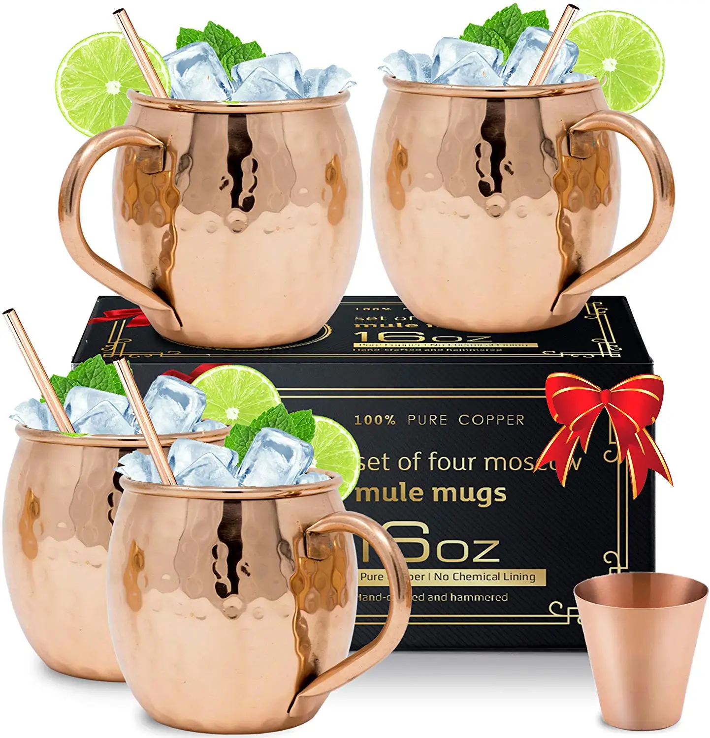
Copper moscow mule mug set of 4 with straw and 1 shot in gift box 