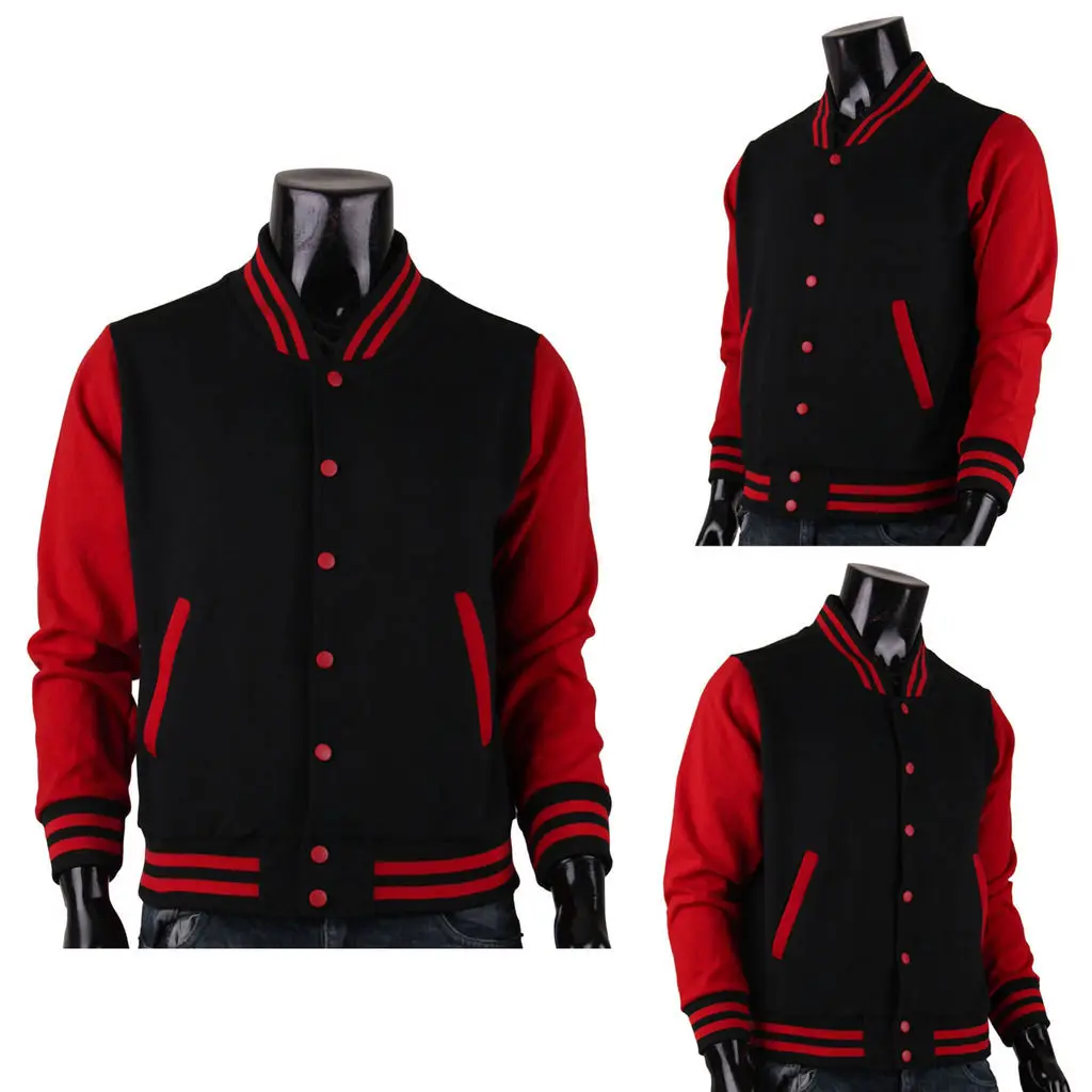 Red and Black Varsity Baseball Cotton Jacket Letterman Jacket in Multi Colors