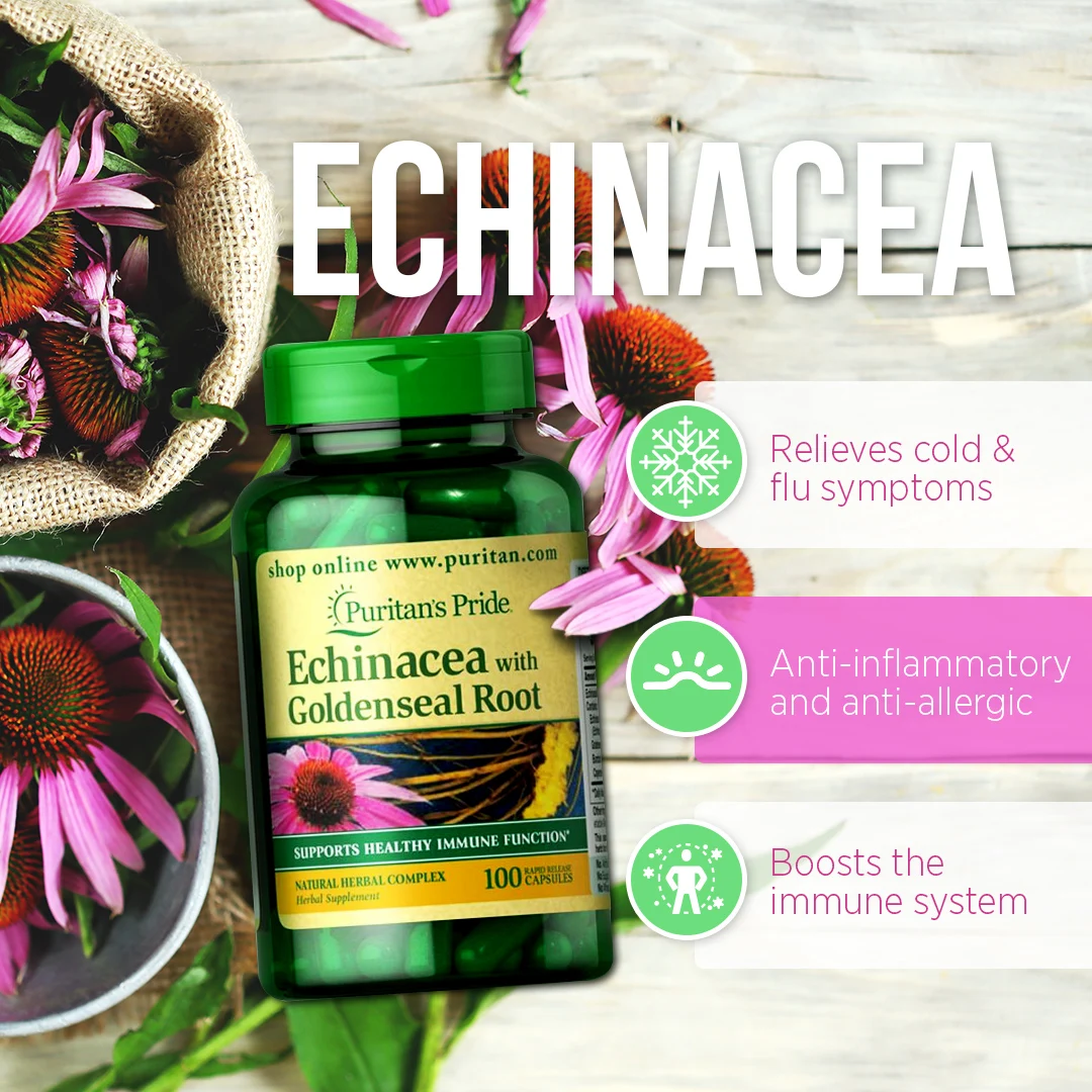 
Wholesale Puritans Pride Echinacea Complex 450 mg 100 Capsules Anti-Viral Action Against Colds Virus Infections USA MADE 