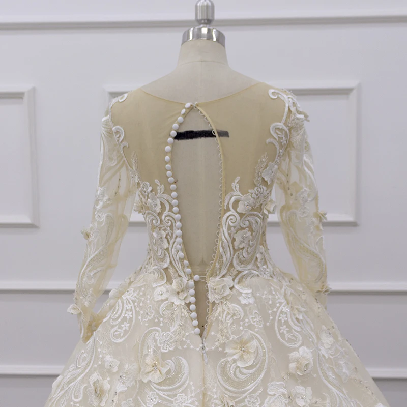 Eslieb SJ196 actual photo champagne high necklace 3D lace luxury graceful  gorgeous ball gown wedding dress