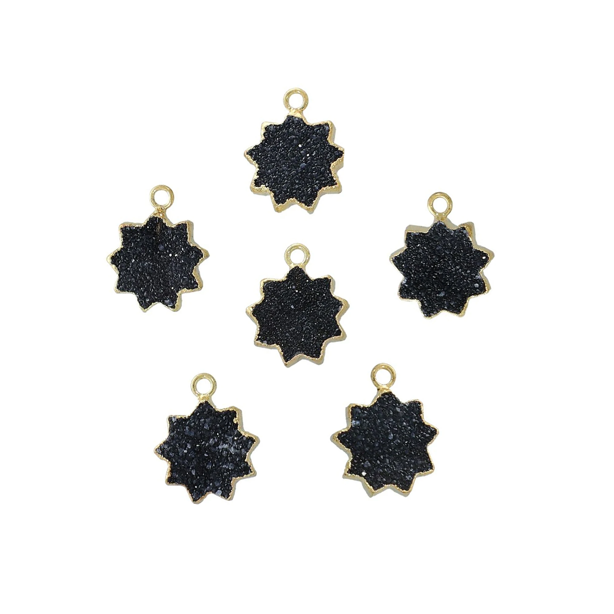 Black Druzy Gemstone Gold Electroplated Sun Shape Pendant Jewelry GS-03