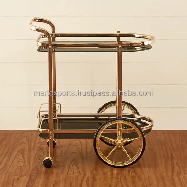 High Quality Stainless steel serving/bar trolley in gold finishing at wholesale price for restaurant hotel & home