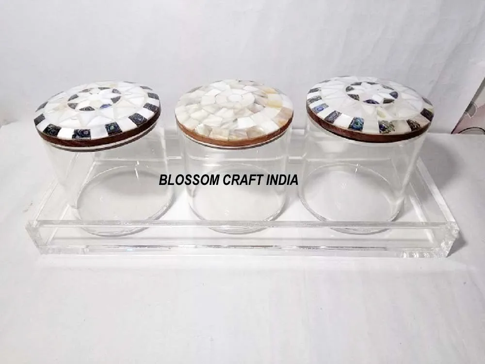 Handmade Mother of Pearl inlay Bone inlay Acrylic Box with Acrylic Tray set for Chocolates & Sweets