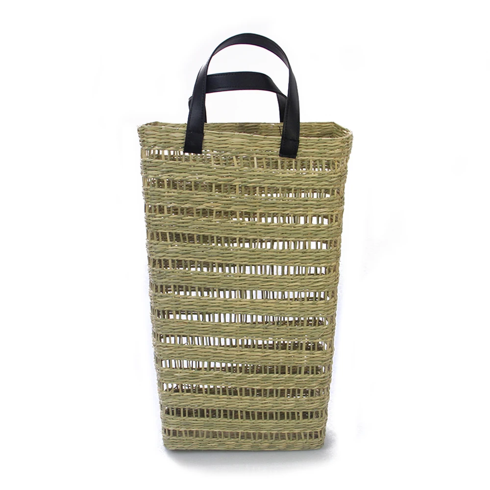 Black shopper large seagrass beach bag handmade durable seagrass tote bag casual modern for lady