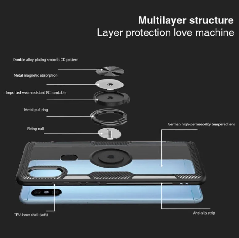 
For Xiaomi Redmi 8 Note 8 Pro 8T K20 K30 Pro Mi 9T Mi A3 Note 10 Phone Case Shockproof Cover Noziroh Shield With Ring Stand 360 