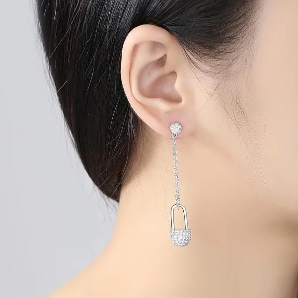 Fashion fine jewelry  aretes de plata wholesale silver locker earring  925 sterling silver long clip earring for women
