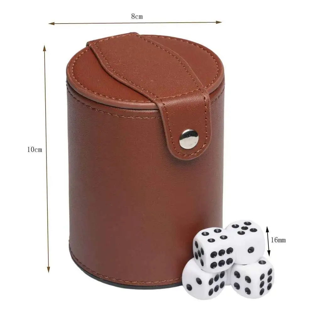 Wholesale Real leather Dice Cup Set with Storage Compartment Felt Lined Shaker Includes 5 Dot Dices