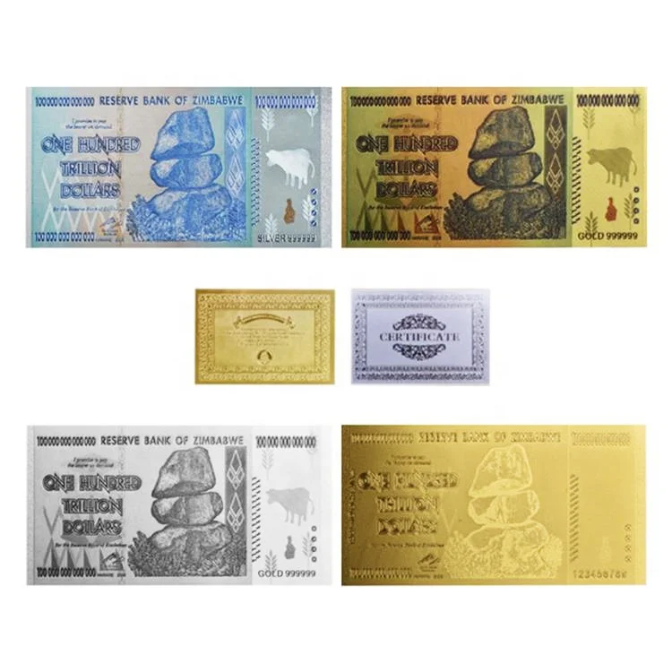 FS-Craft 24k Gold Foil Colored 100 Trillion Dollar Zimbabwe Money Collection Banknote