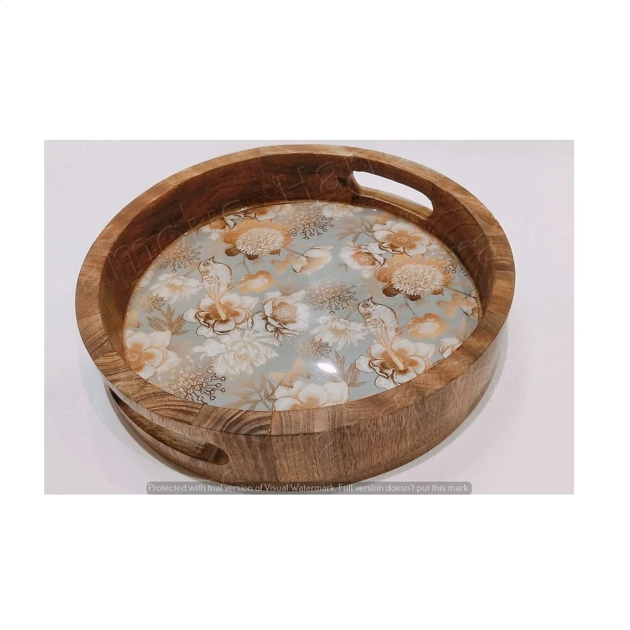 High on demand top quality new look resin leminate round printed wooden tray at affordable price from India