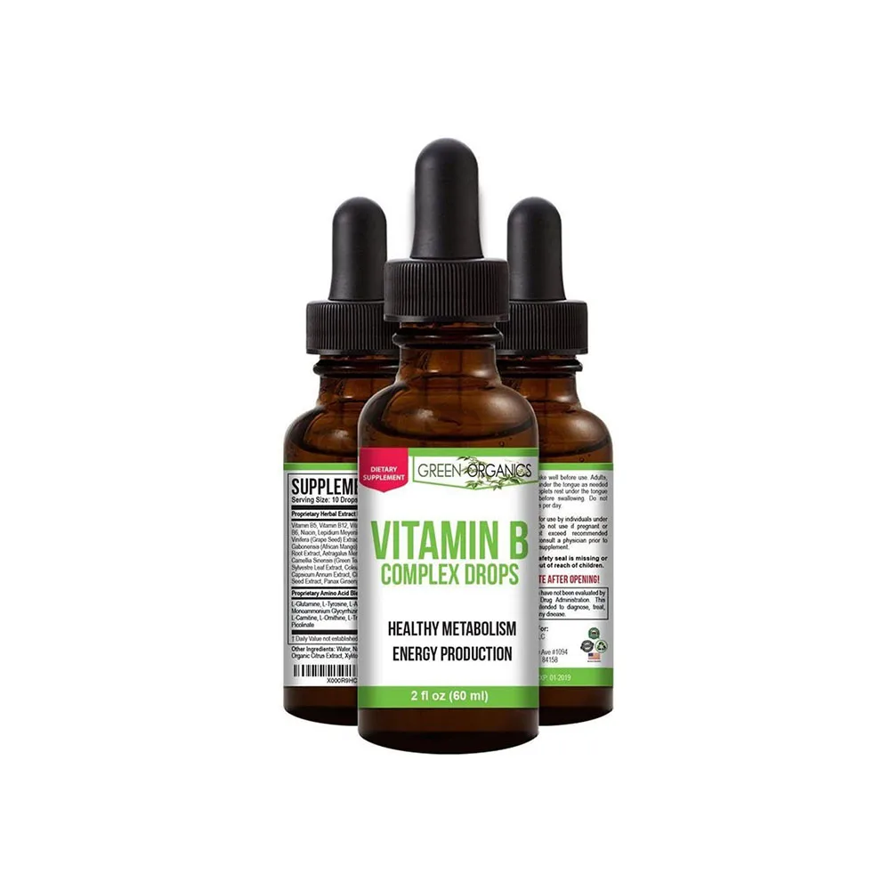 Green Organics Vitamin B Complex Liquid Drops Certified Support Energy Vitality and Immunity Health (2 Fl Oz) GMO Free