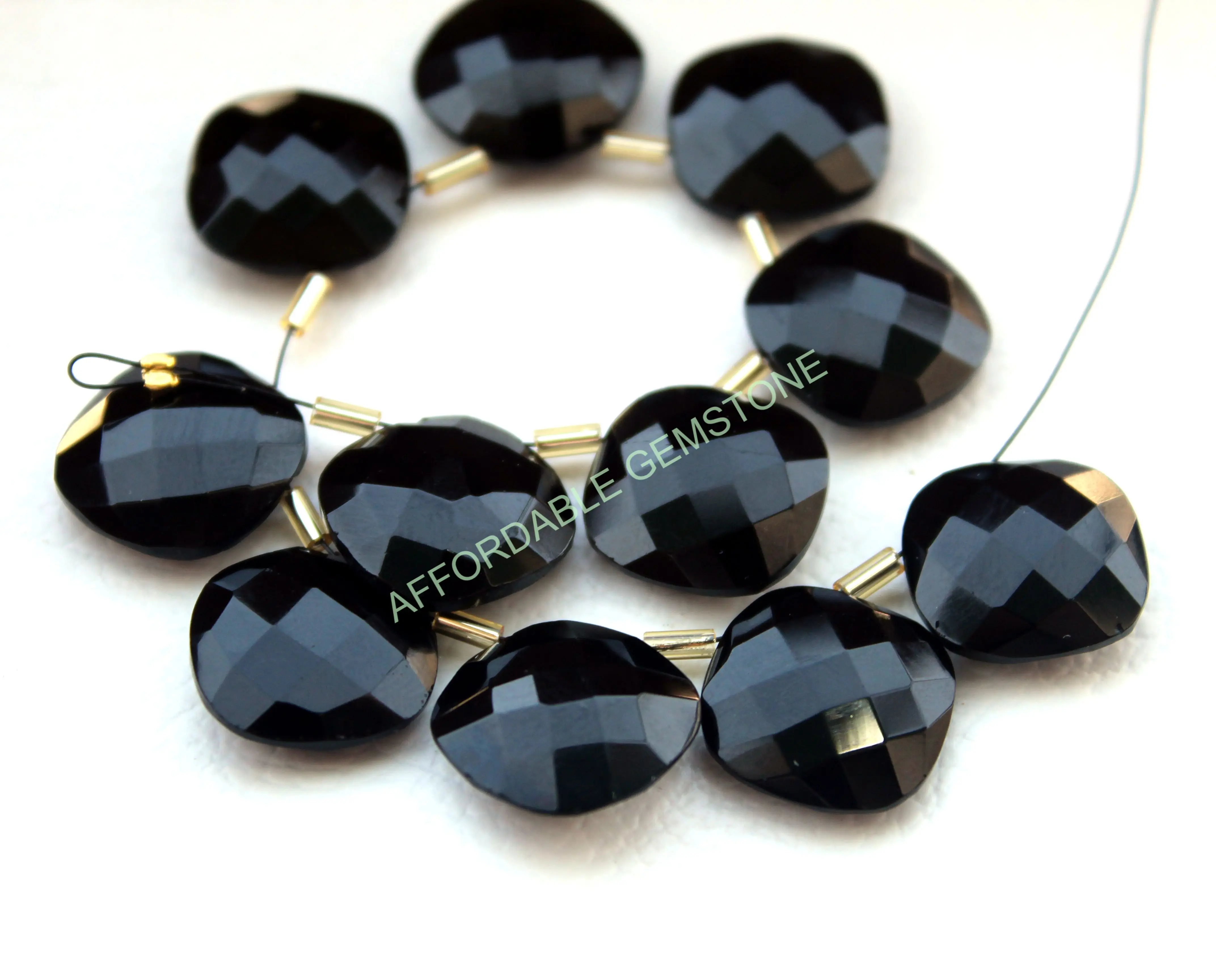 Natural Black onyx top drilled stone cushion shape stones high quality gemstone handmade gemstones faceted beads polished gems