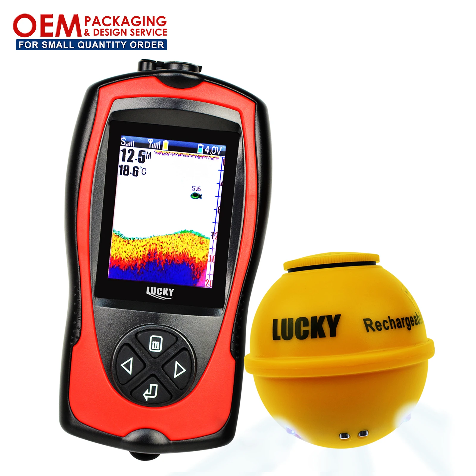 LUCKY Wireless Fish Finder 45M Depth 60M Sonar Sensor w/ Fish Attractive Light Lamp & Color LCD (OEM Packaging Available)