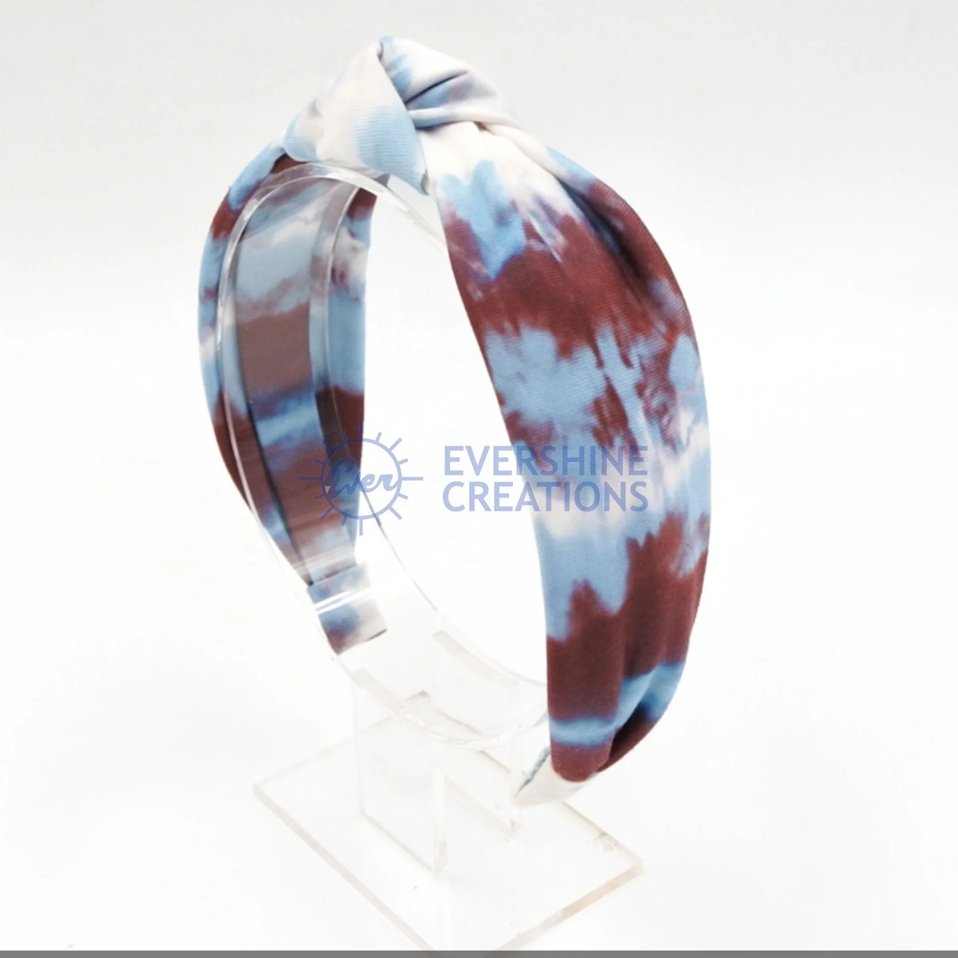 
HAIR ACCESSORY POLYESTER HEADBAND WITH KNOT - WHITE / BLUE / RED TIE DYE COLOR 