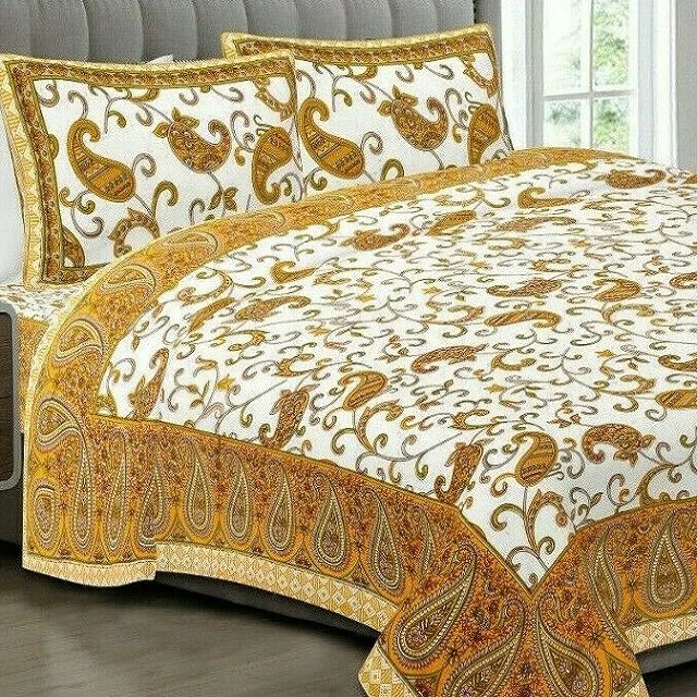 New Double Bedsheet with 2 Pillow Covers Floral Cotton Printed Jaipuri High Classical Finishing handmade Bed Sheet