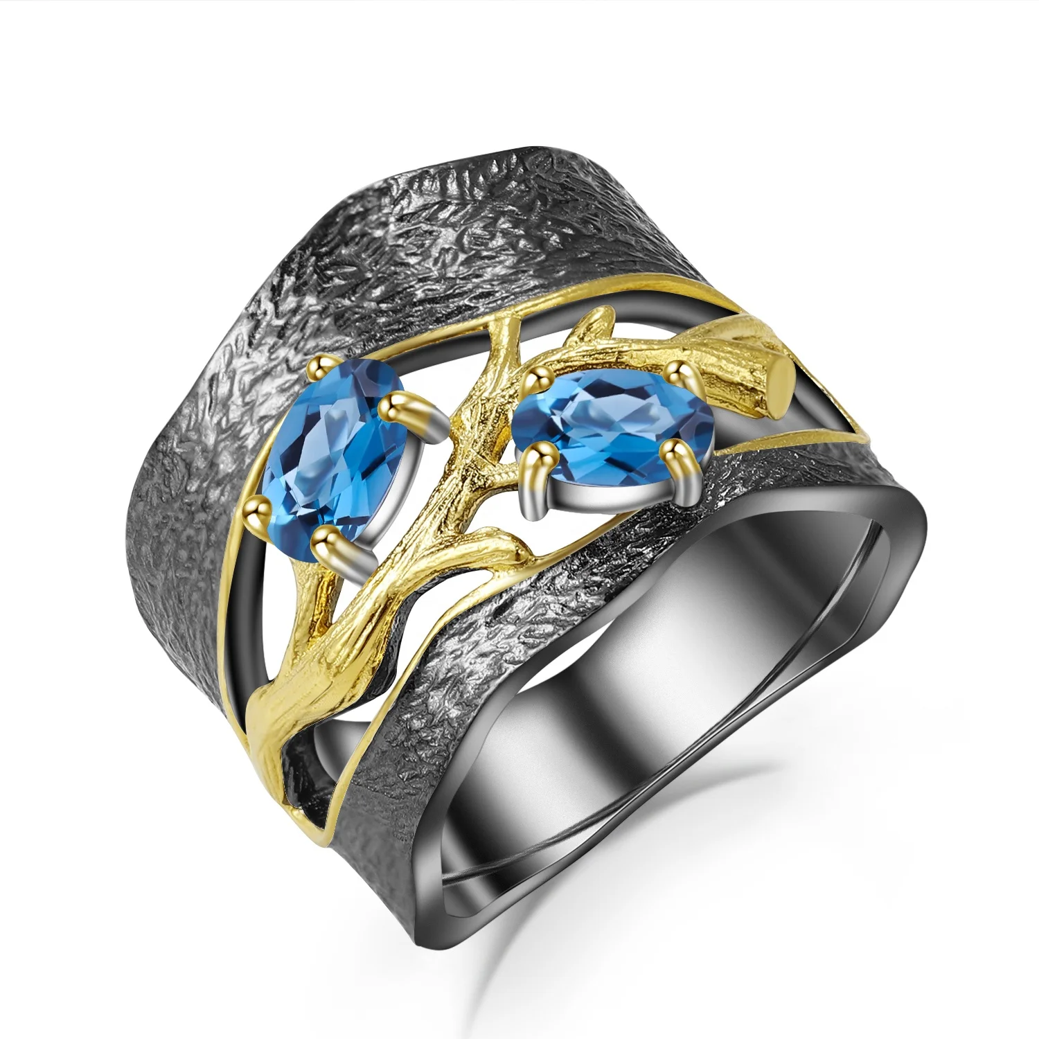 925 silver blue corundum rings