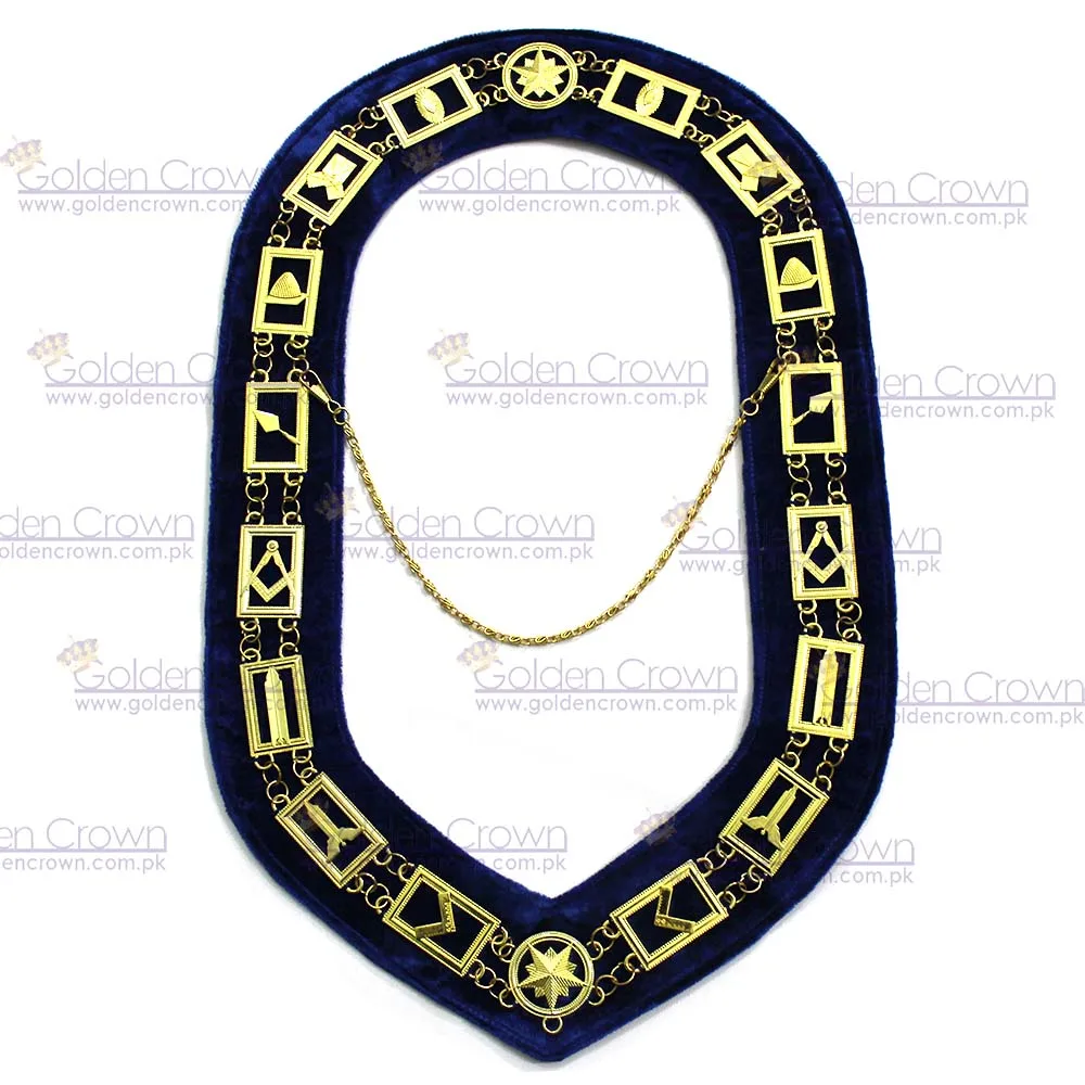 Wholesale Masonic Regalia Blue Lodge Chain Collar Golden Metal | Masonic blue lodge officer chain collar Supplier