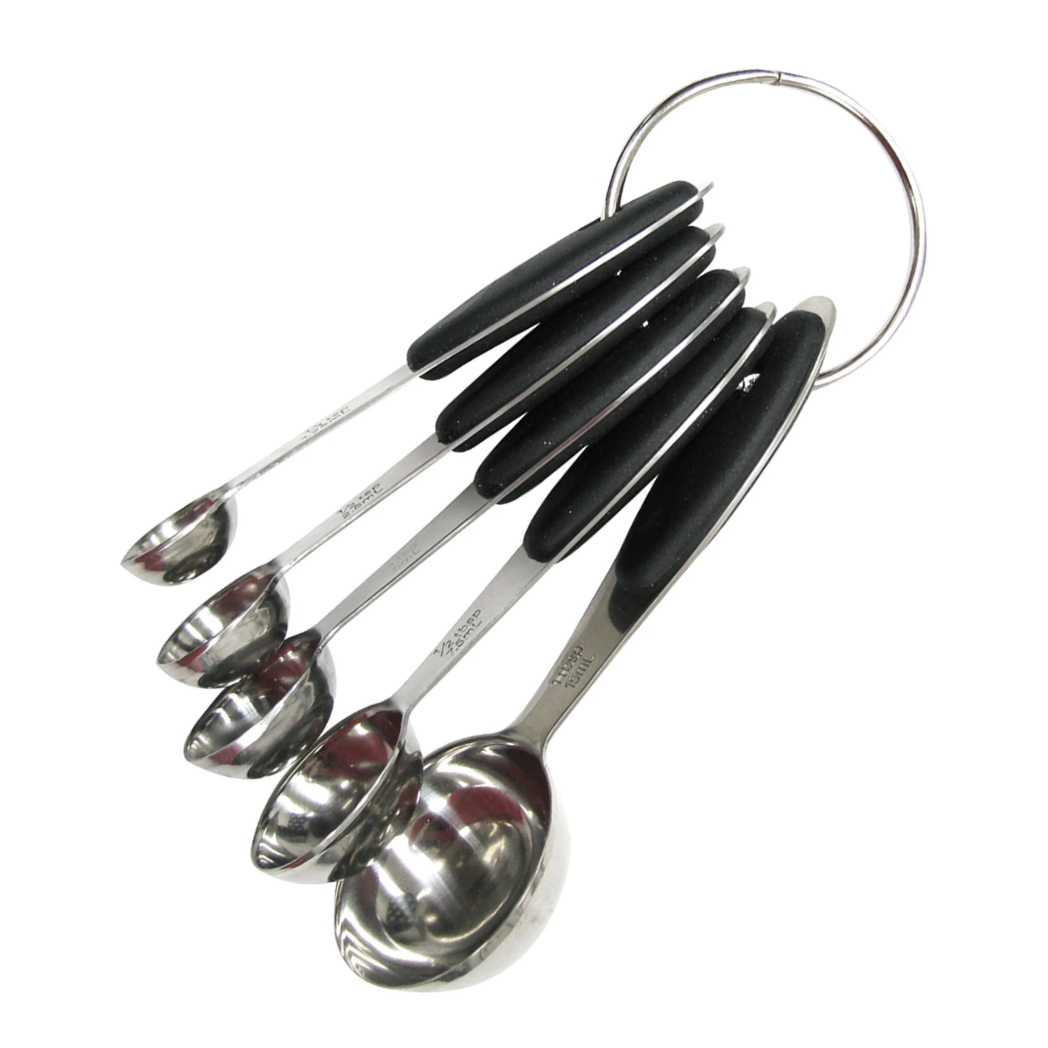 Hot sell stainless steel 5 pieces measuring spoon set with non-slip handle for cooking and baking