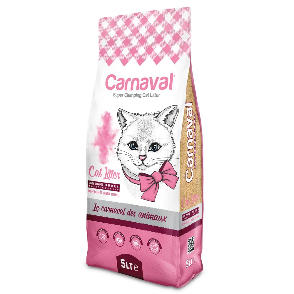 CARNAVAL SUPER CLUMPING PERFUMED CAT LITTER 5 LT BABY POWDER 0,6-2,25 MM