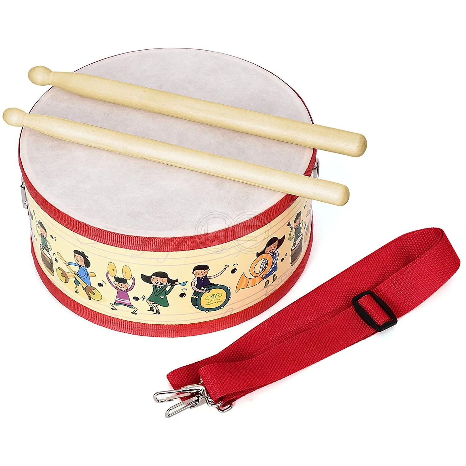Детский барабан деревянный игрушечный с ремешком для переноски палка детей подарок малышей красный 8x4 дюймов