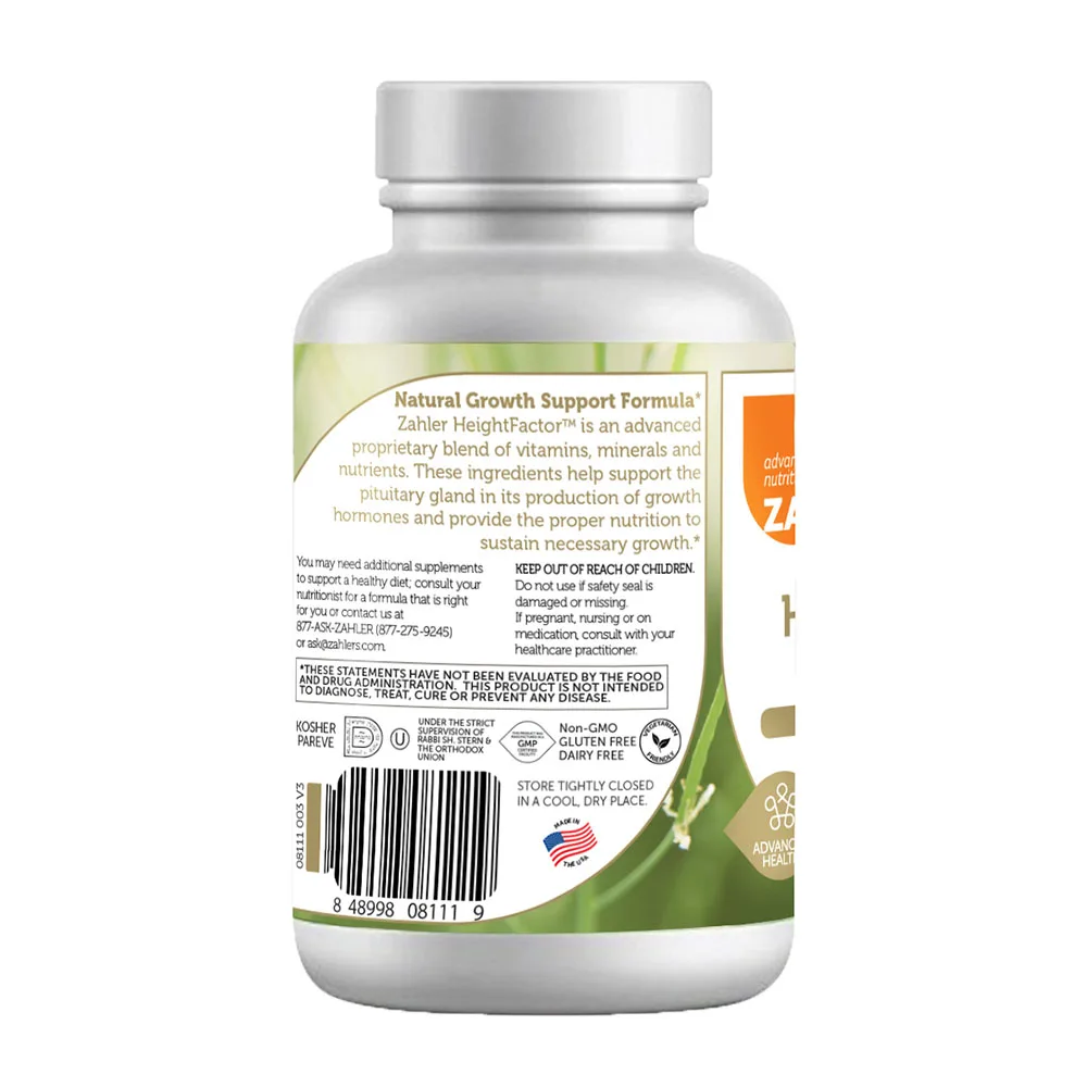 Zahler HeightFactor Health Height Supplement with Zinc Natural Vitamin for Growing Taller Certified Kosher 120 Capsules