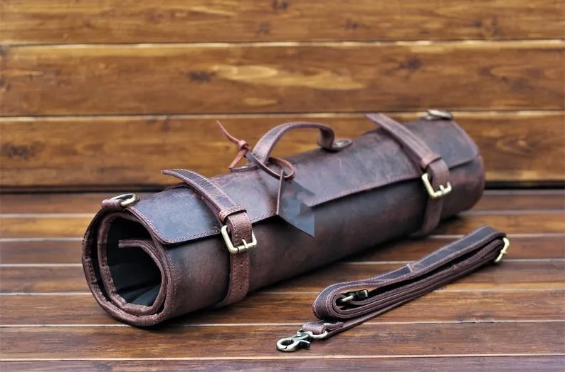 High Quality Leather Chef Knife Rolling Tool Bag Multi Chef Tool Storing Pouch Professional Chef Knife Bag
