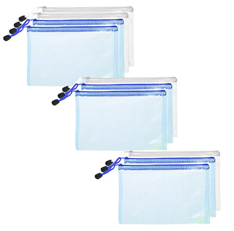 Waterproof A6 / A4 / A5 Transparent Plastic Document PVC Mesh Zipper Bag For School&Office