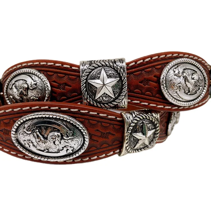 star  conchos + Rooster conshos real leather belts  from China belts factory